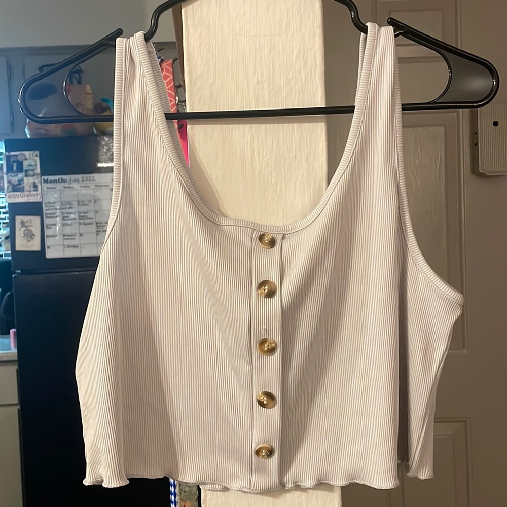 Grey Button Crop Top